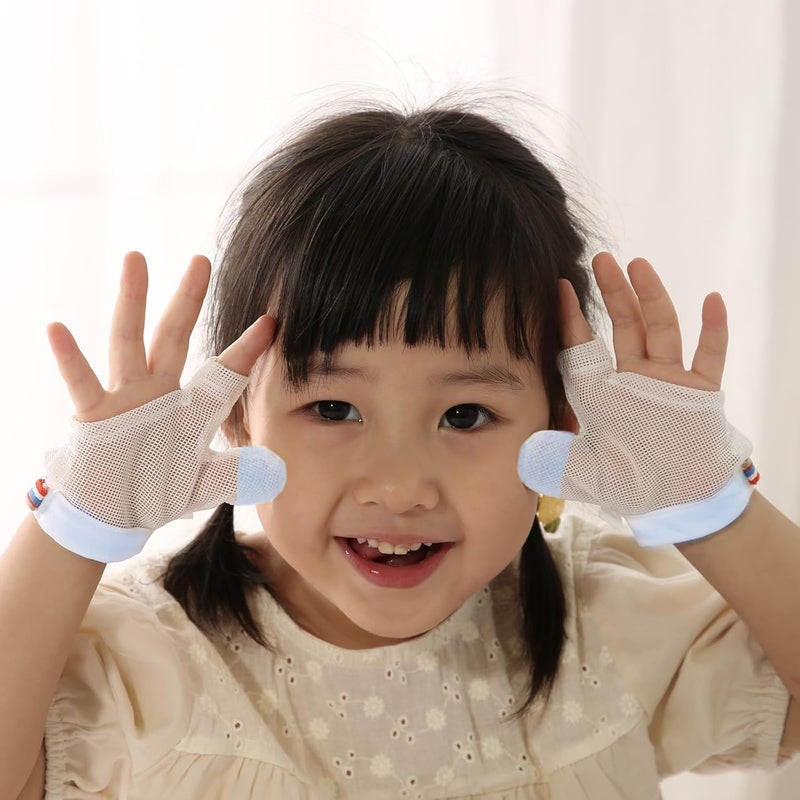 HS&ROXIN Thumb Sucking Guard for Kids with Finger Sucking Guard Gloves to Stop Thumb Sucking Deterrent Gloves for Ages 6 Months to 8 Years (Blue, XS) - Image 3